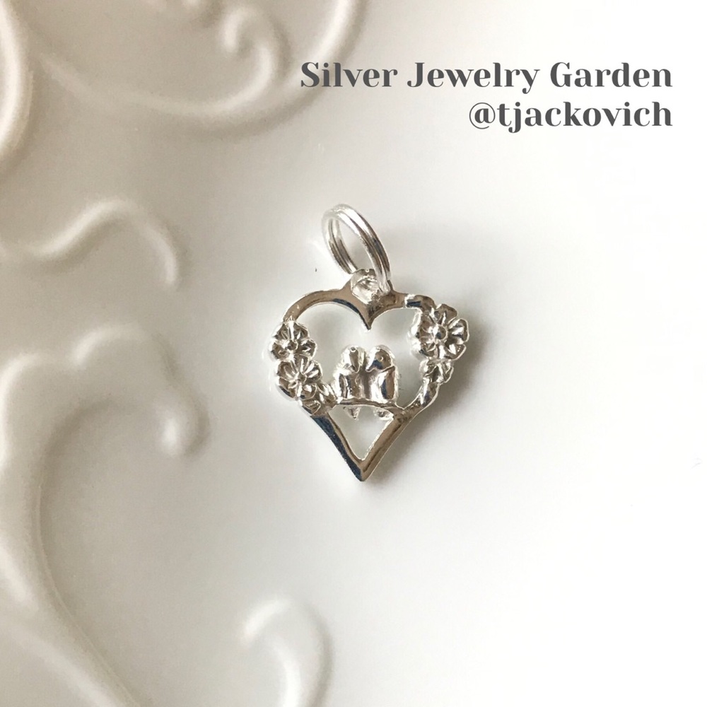 Love Birds in a Heart Sterling Silver Charm